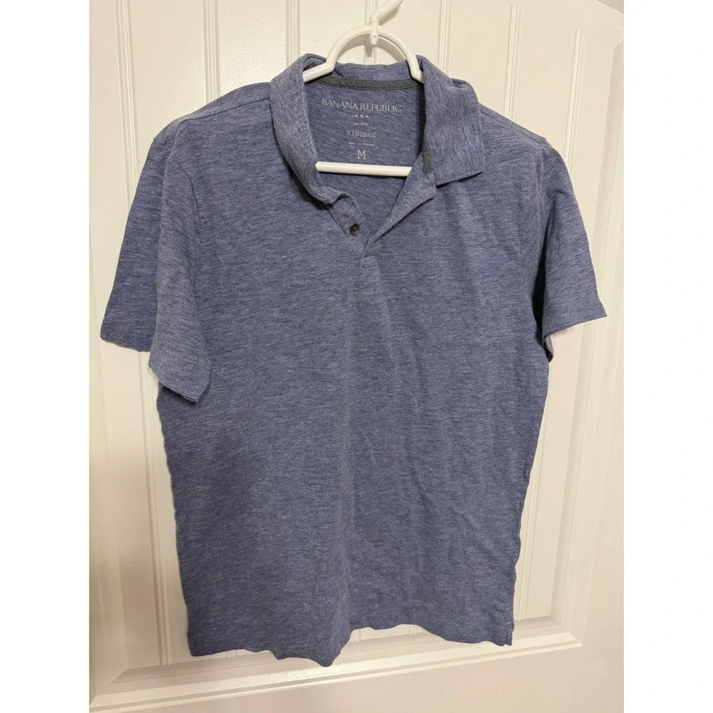 Banana Republic Polo Shirt Mens Size M Blue Heathered Short Sleeve Vintage Style